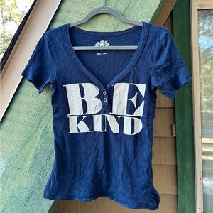 Y2K Juicy Couture Navy Blue 'Be Kind' Short Sleeve Deep V-Neck Tee